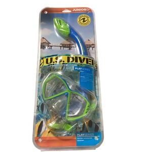US Divers Play Series Kids Snorkel Set Regal Mask Laguna Snorkel Blue Green Jr6+